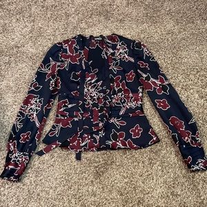 Express XS Navy Floral Blouse